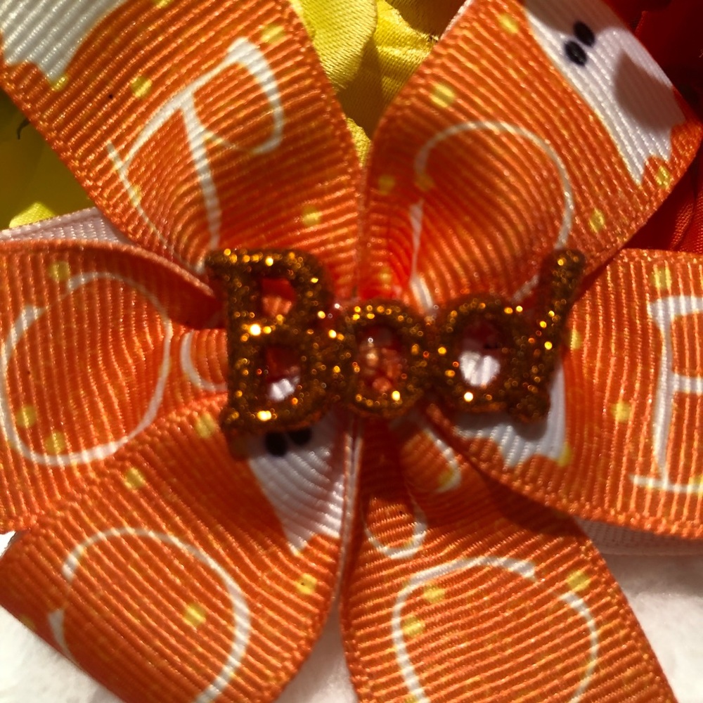 🌸3/$9🌸 HANDMADE ORANGE HALLOWEEN GHOST HAIRBOW